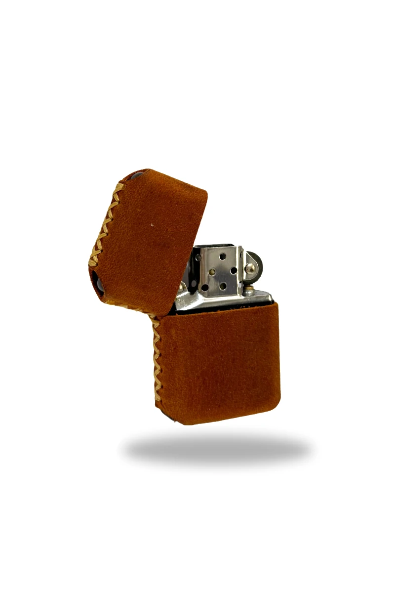 Hakiki Deri Kılıflı Zippo Çakmak - Acı Taba