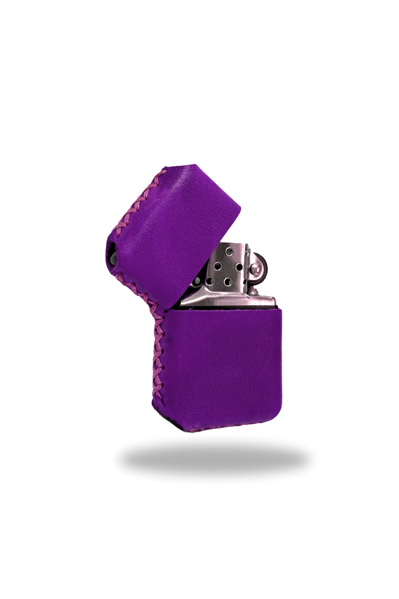 Hakiki Deri Kılıflı Zippo Çakmak - Mor